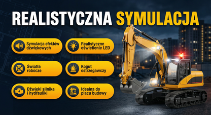 Koparka RC Zdalnie Sterowana – Gąsienicowa, 11 funkcji ruchu