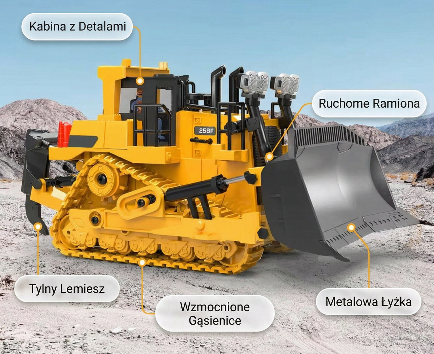 Buldożer RC Zdalnie Sterowany – Ruchomy Lemiesz, Realistyczna Praca