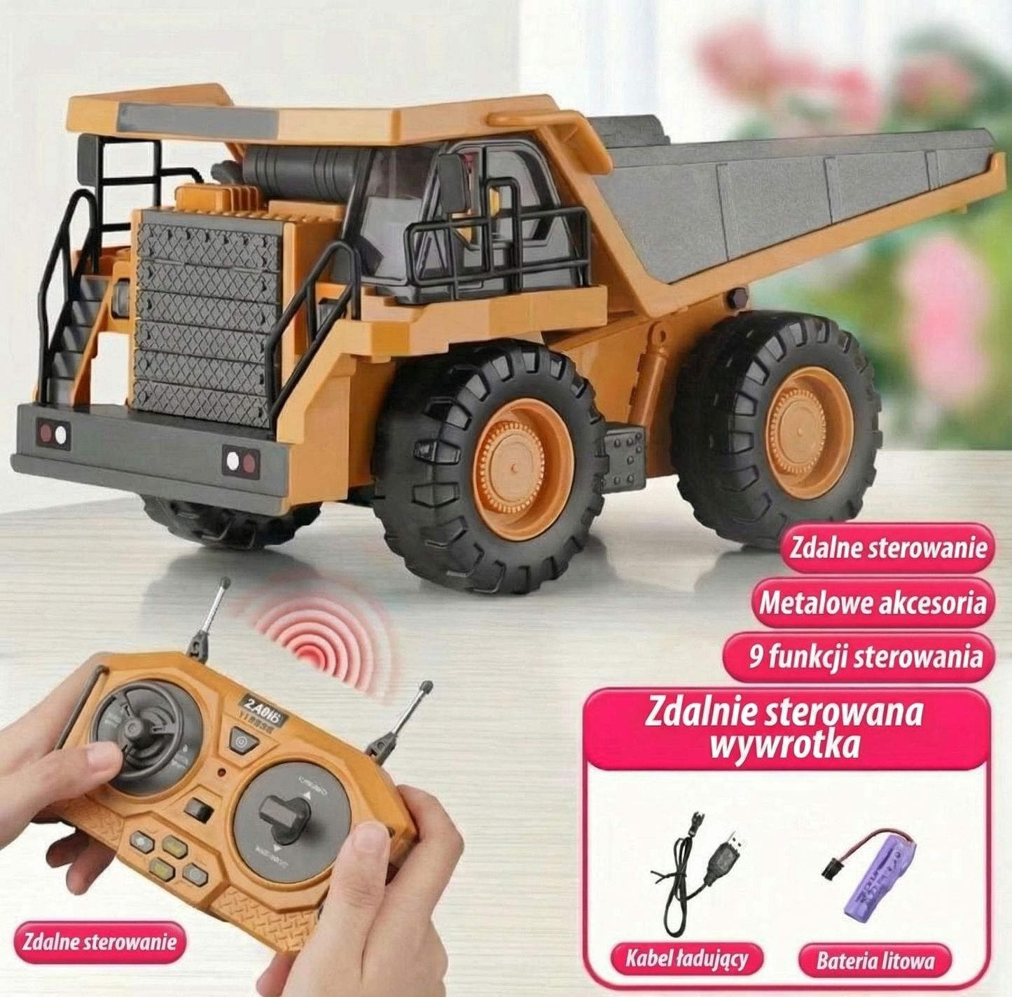 Wywrotka RC Zdalnie Sterowana – Kiprowana Skrzynia, Światła Robocze